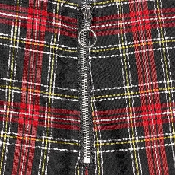 2/$30 ZARA Tartan Plaid Zip-up Skinny Pants Ring Pull Medium Red Black #7310 - Picture 5 of 16